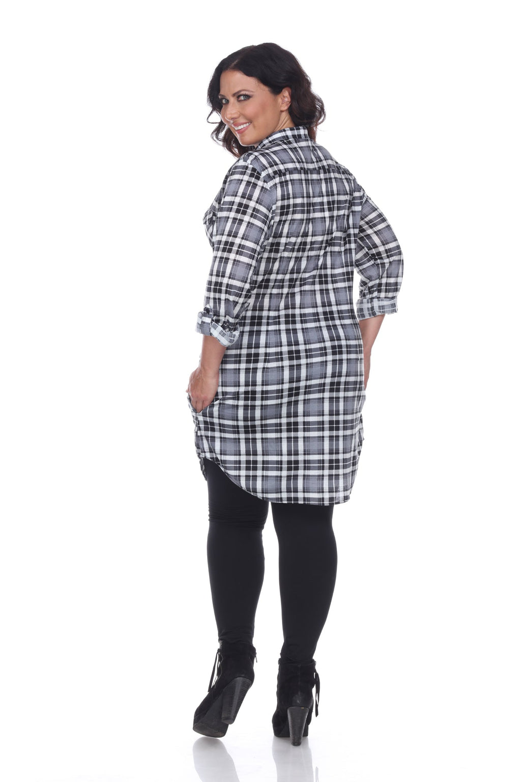 White Mark Women's Piper Stretchy Plaid Tunic - Plus (9 Colors Available)