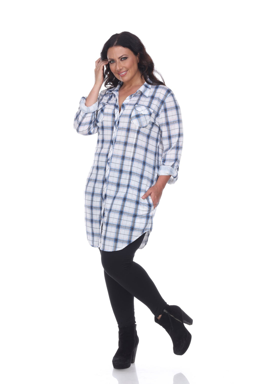 White Mark Women's Piper Stretchy Plaid Tunic - Plus (9 Colors Available)