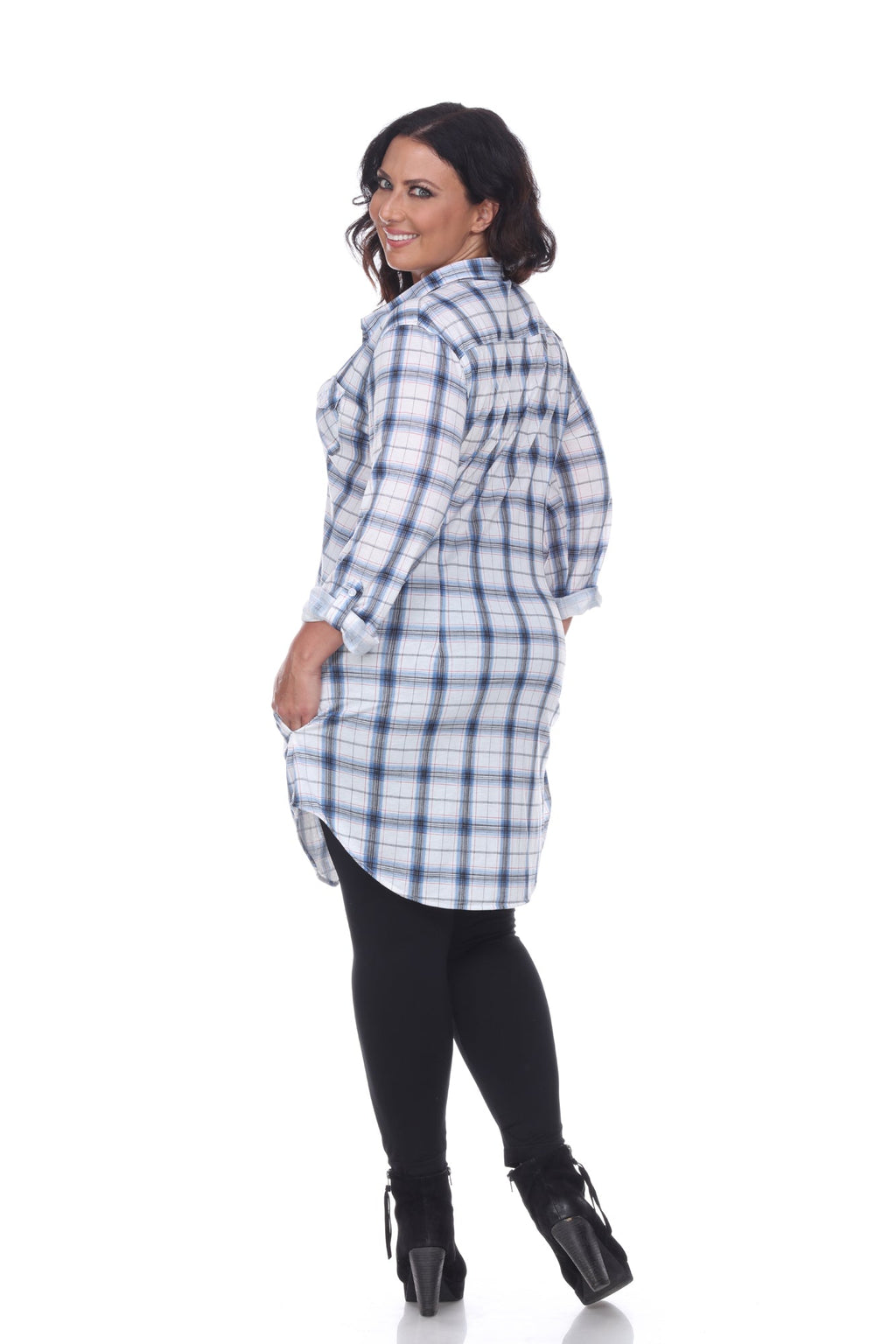 White Mark Women's Piper Stretchy Plaid Tunic - Plus (9 Colors Available)