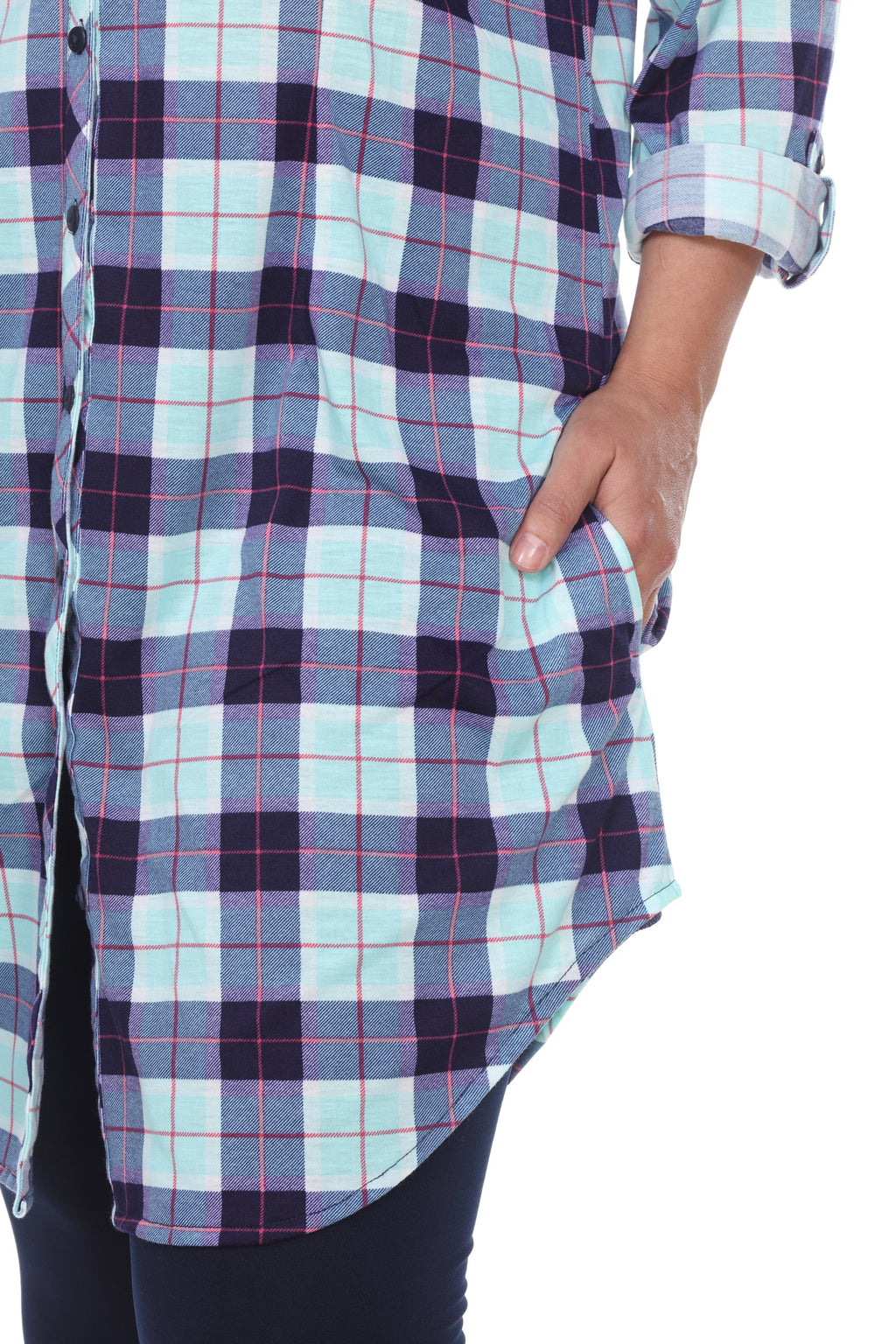 White Mark Women's Piper Stretchy Plaid Tunic - Plus (9 Colors Available)