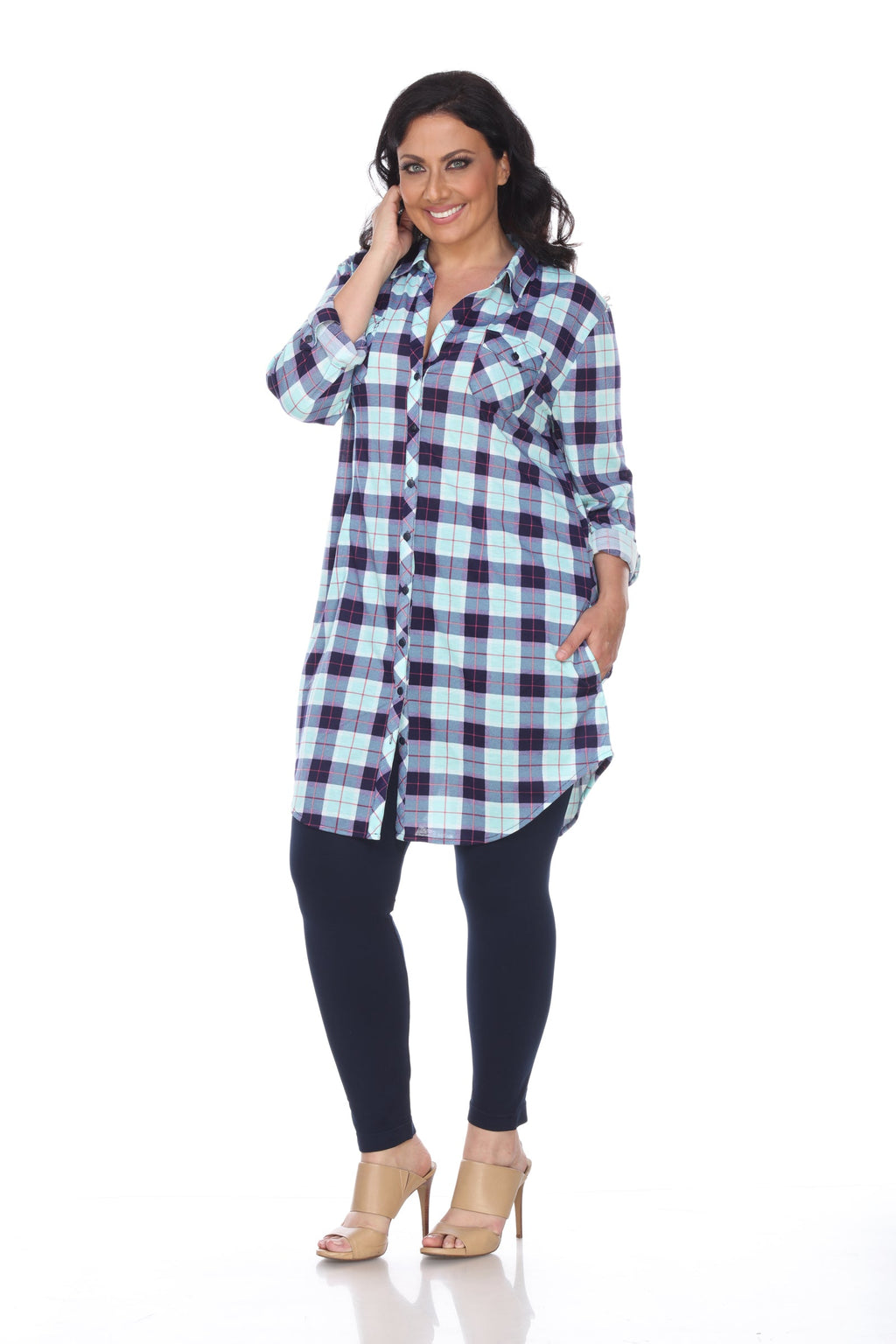 White Mark Women's Piper Stretchy Plaid Tunic - Plus (9 Colors Available)