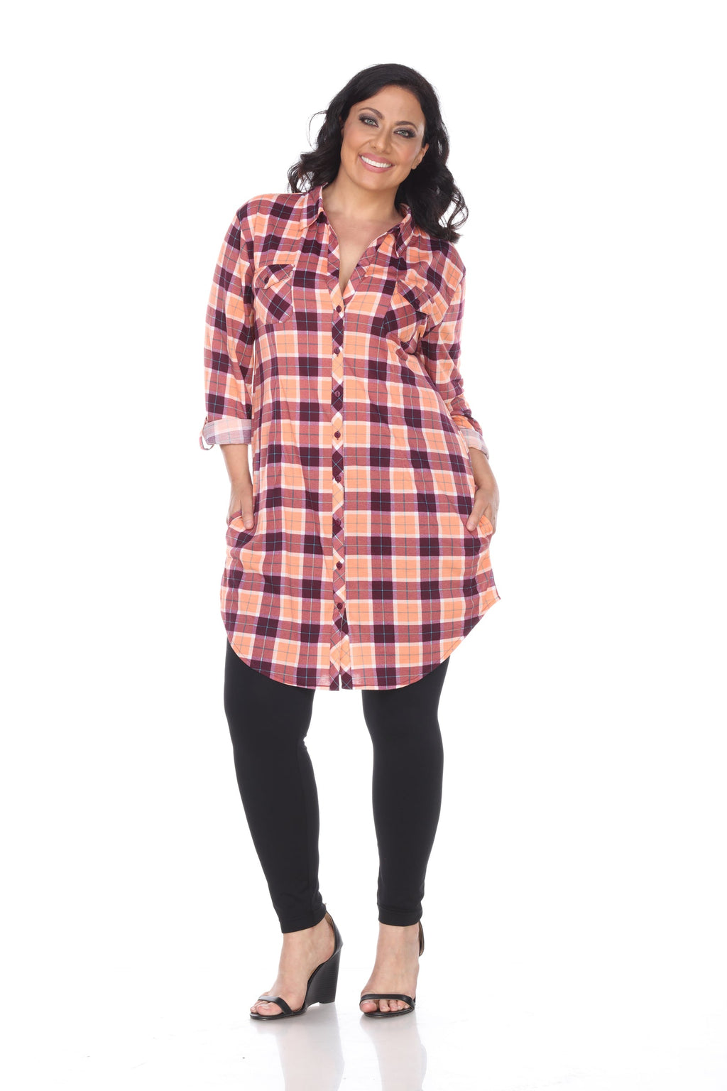 White Mark Women's Piper Stretchy Plaid Tunic - Plus (9 Colors Available)