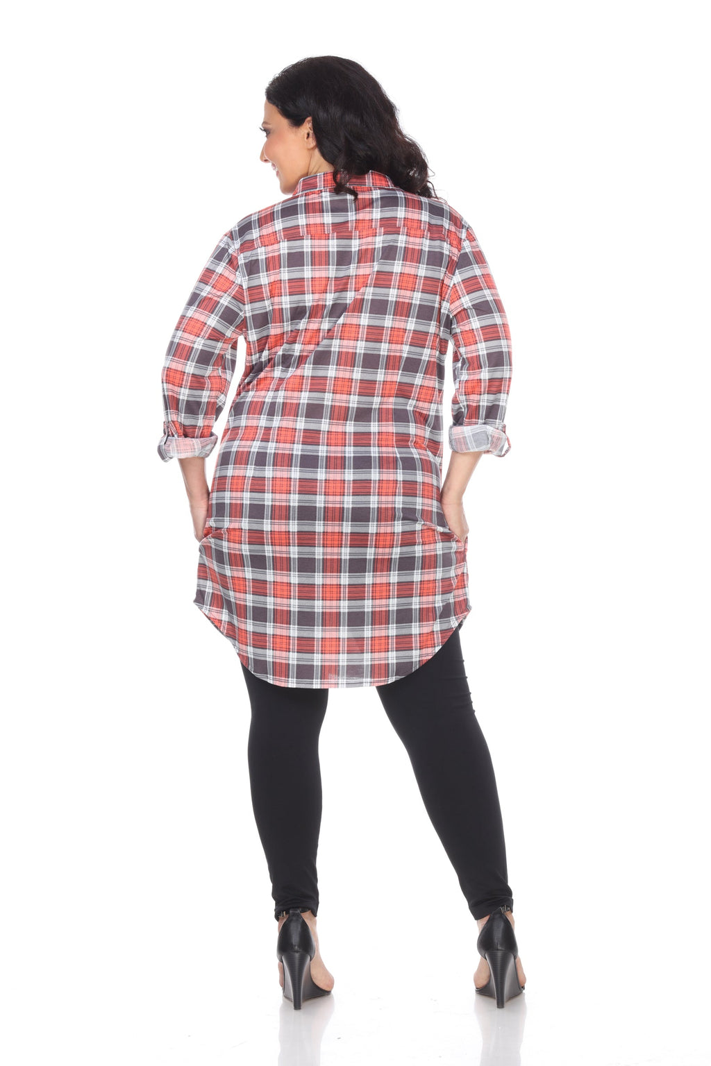 White Mark Women's Piper Stretchy Plaid Tunic - Plus (9 Colors Available)