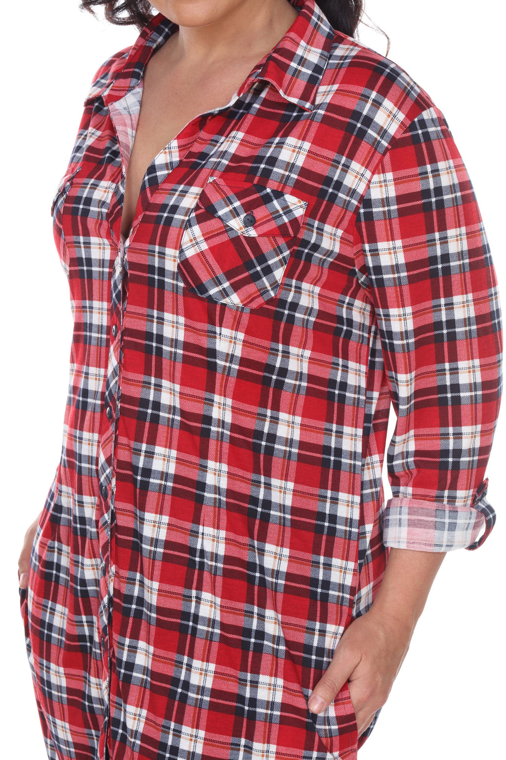 White Mark Women's Piper Stretchy Plaid Tunic - Plus (9 Colors Available)
