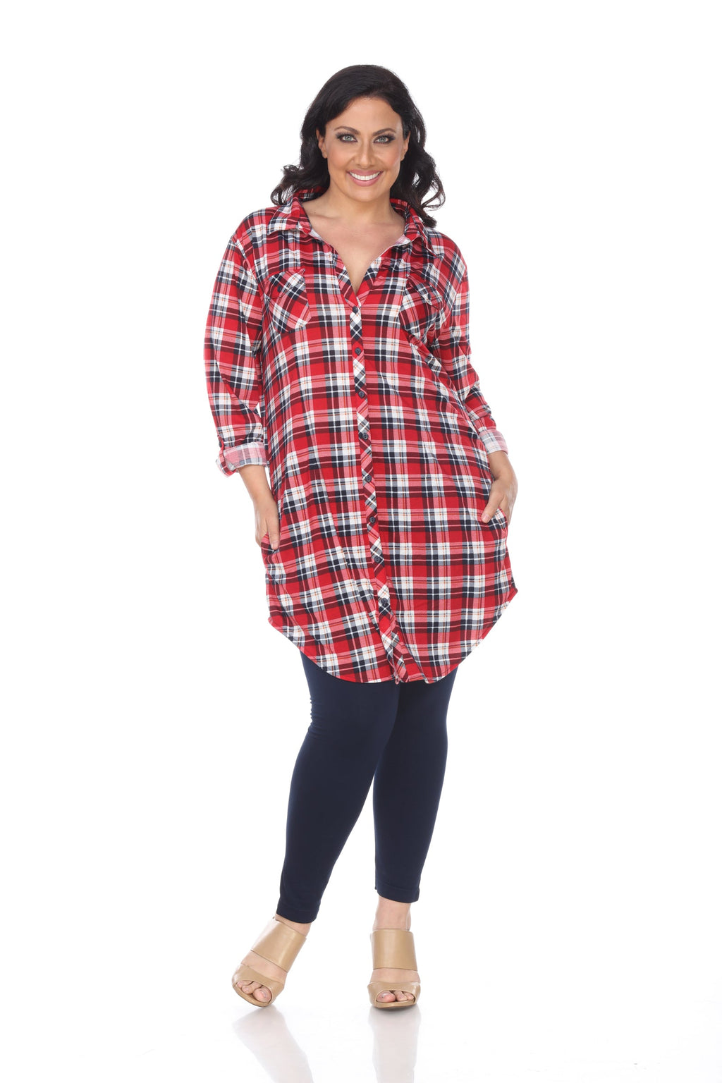 White Mark Women's Piper Stretchy Plaid Tunic - Plus (9 Colors Available)