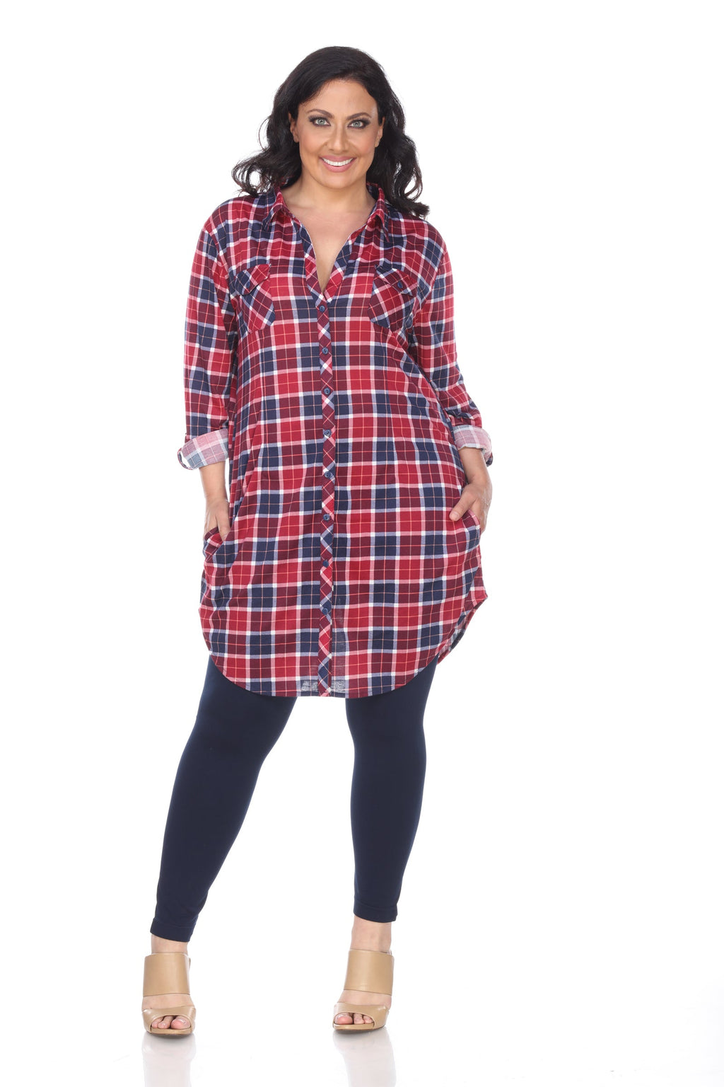 White Mark Women's Piper Stretchy Plaid Tunic - Plus (9 Colors Available)