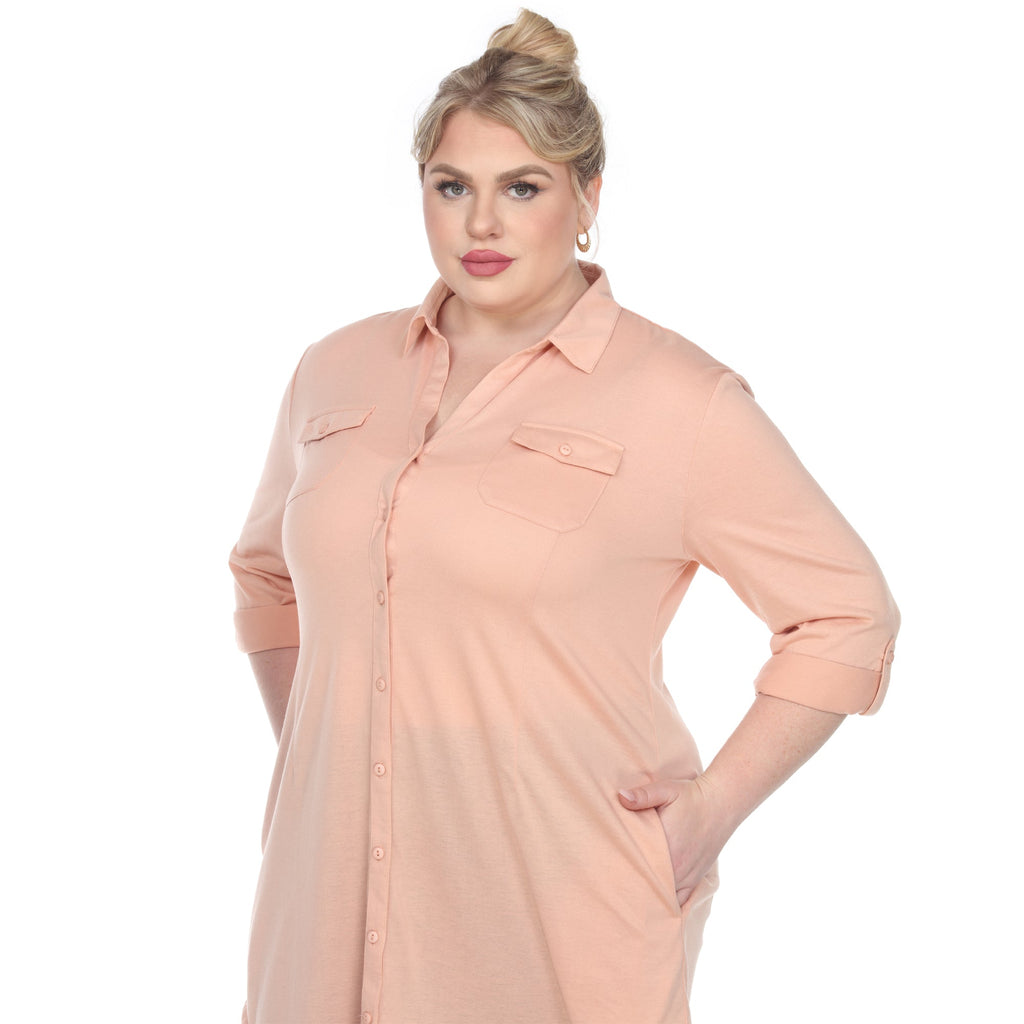 White Mark Women's Stretchy Button-Down Tunic - Plus (8 Colors Available)