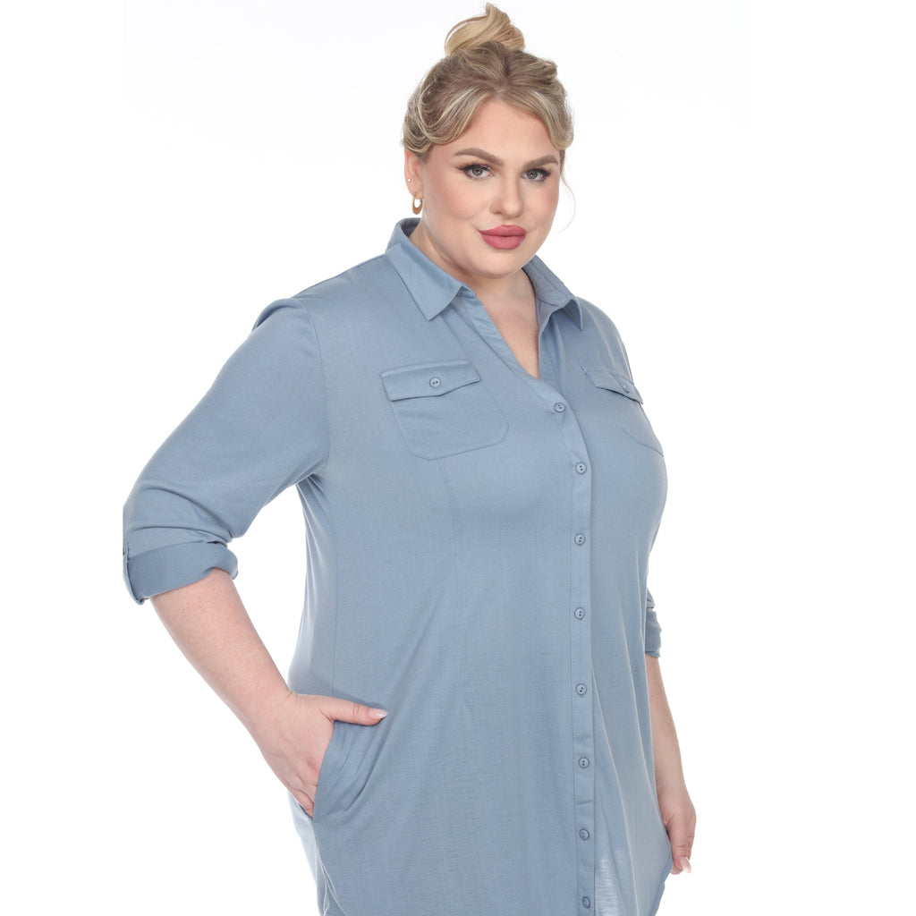 White Mark Women's Stretchy Button-Down Tunic - Plus (8 Colors Available)