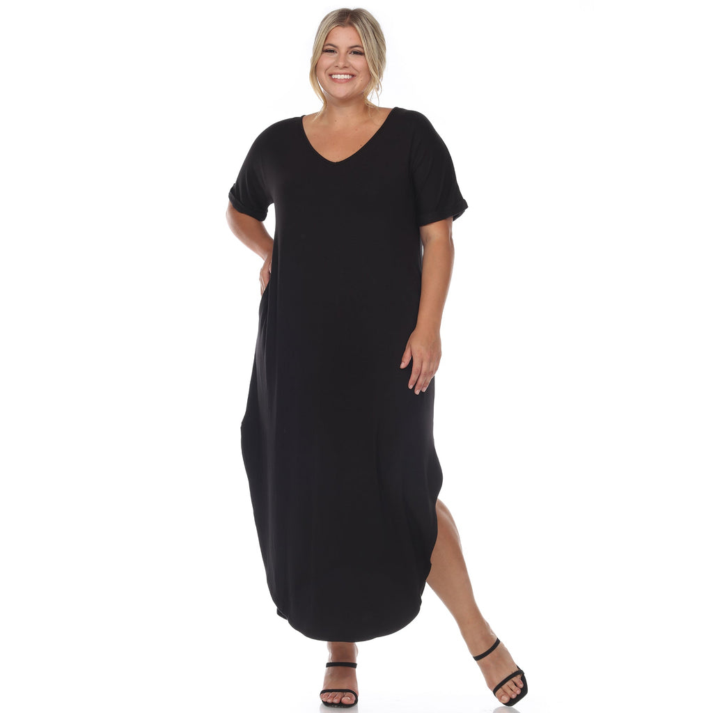 Short Sleeve V-neck Maxi Dress - Plus (5 Colors Available)