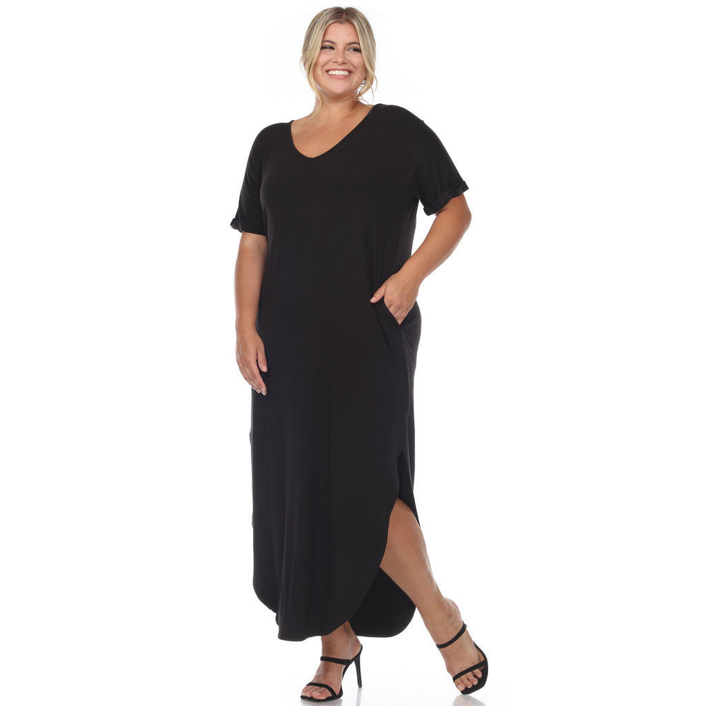 Short Sleeve V-neck Maxi Dress - Plus (5 Colors Available)