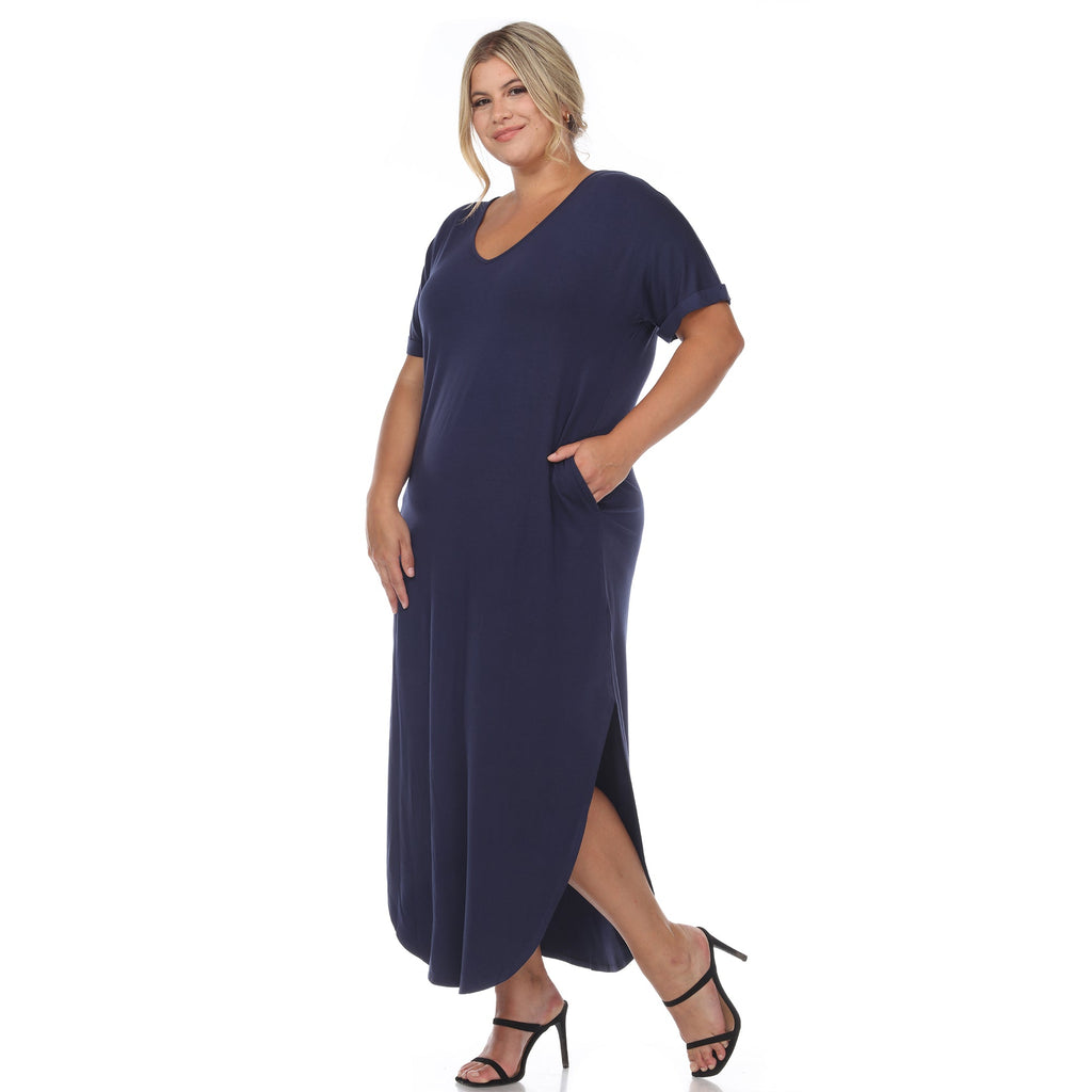 Short Sleeve V-neck Maxi Dress - Plus (5 Colors Available)