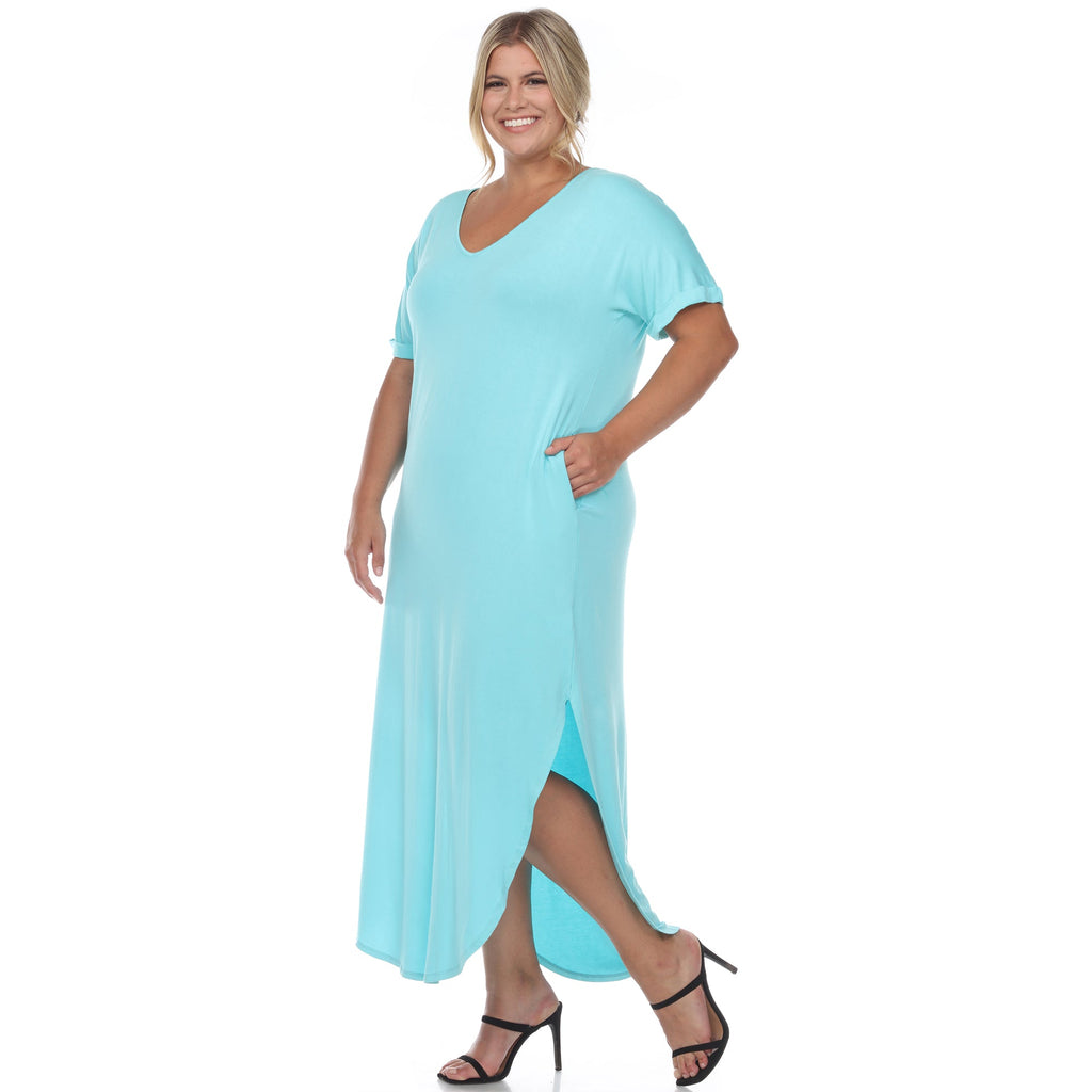 Short Sleeve V-neck Maxi Dress - Plus (5 Colors Available)