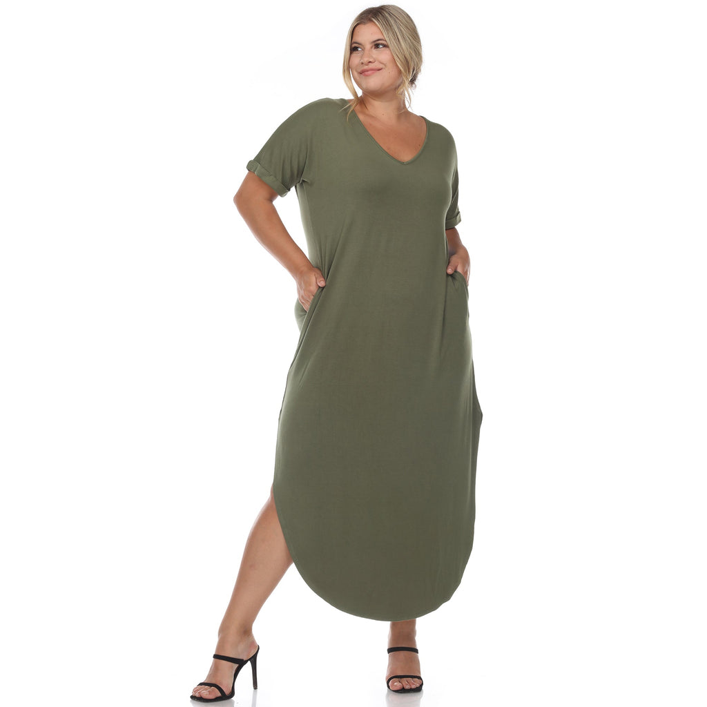 Short Sleeve V-neck Maxi Dress - Plus (5 Colors Available)