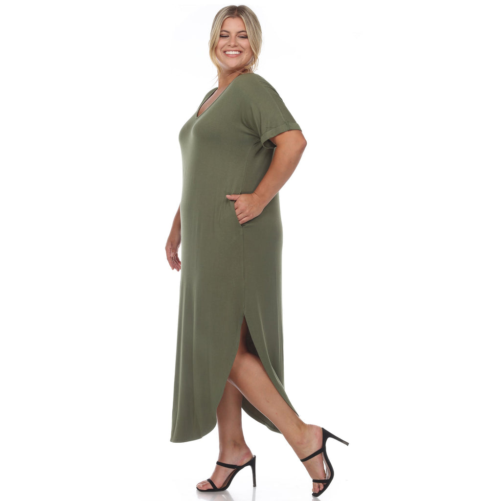 Short Sleeve V-neck Maxi Dress - Plus (5 Colors Available)