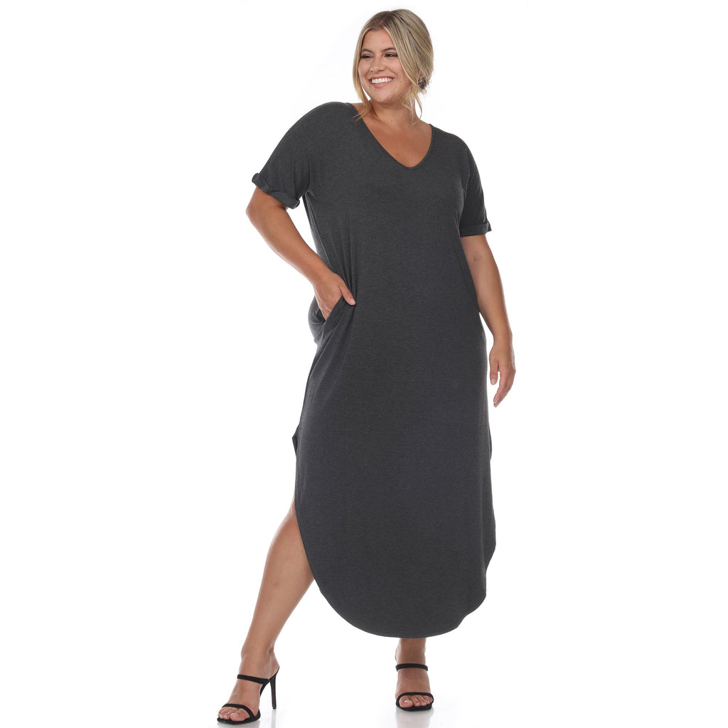 Short Sleeve V-neck Maxi Dress - Plus (5 Colors Available)