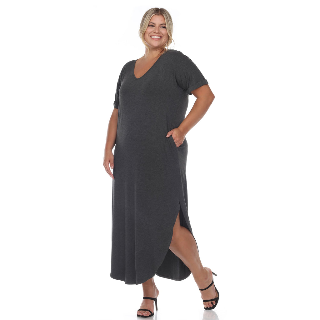 Short Sleeve V-neck Maxi Dress - Plus (5 Colors Available)