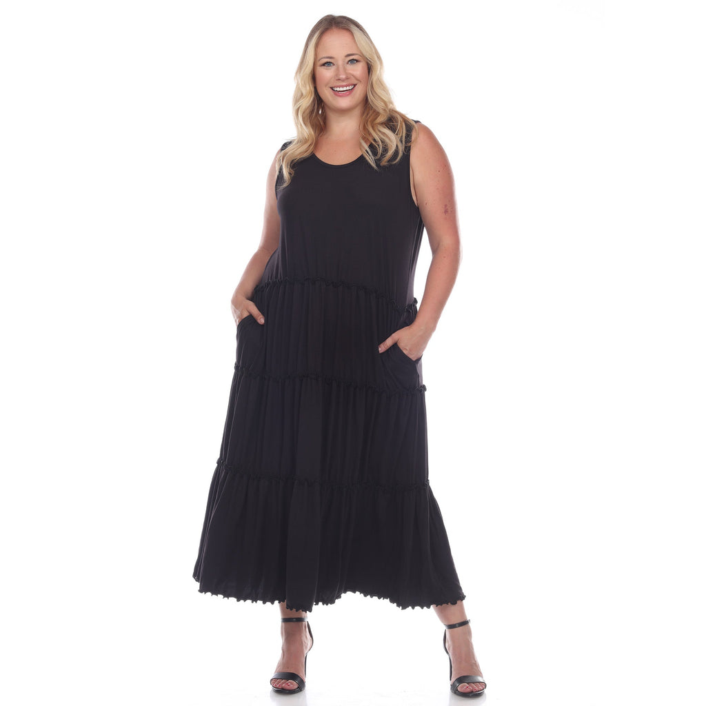 Scoop Neck Tiered Midi Dress - Plus (10 Colors Available)