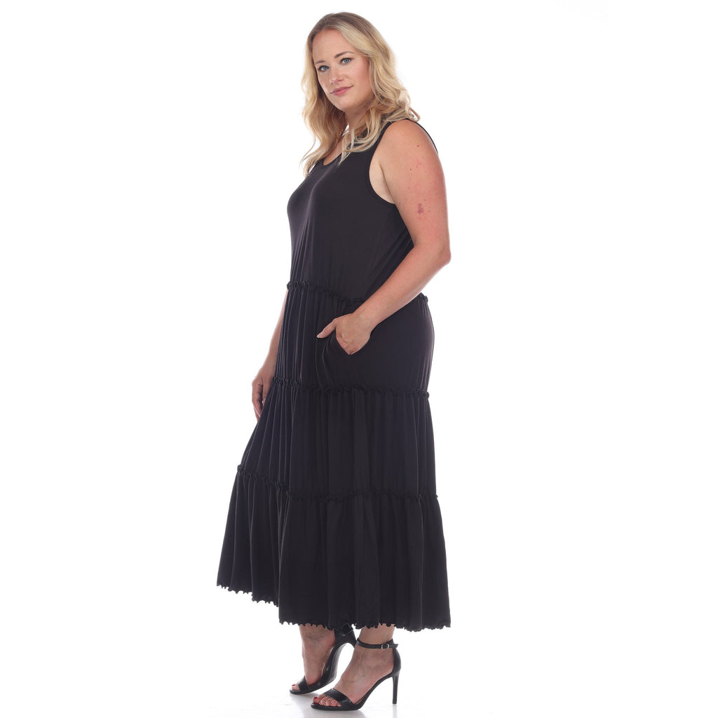 Scoop Neck Tiered Midi Dress - Plus (10 Colors Available)