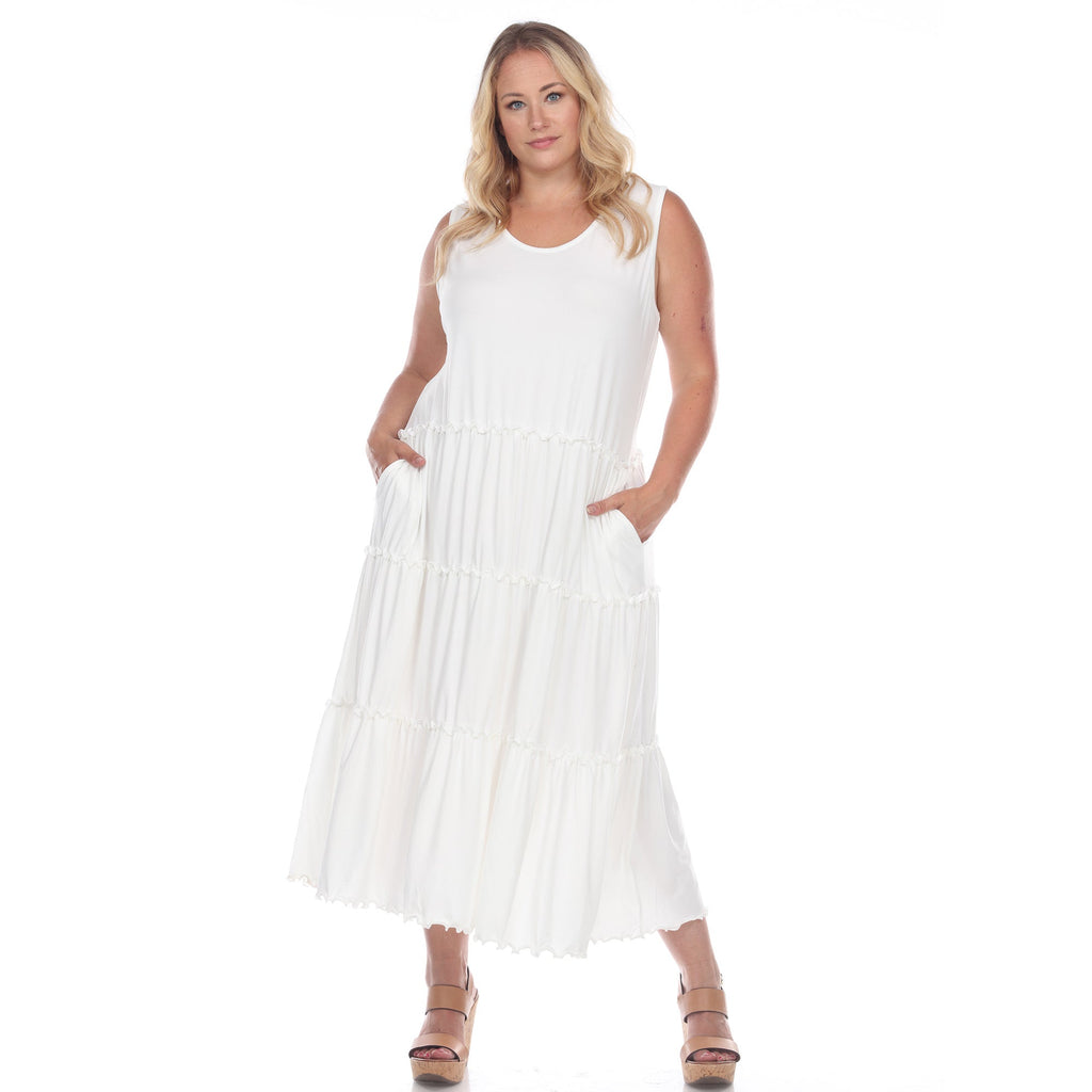 Scoop Neck Tiered Midi Dress - Plus (10 Colors Available)