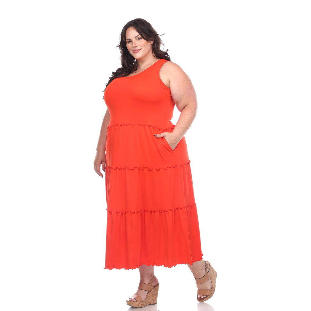 Scoop Neck Tiered Midi Dress - Plus (10 Colors Available)