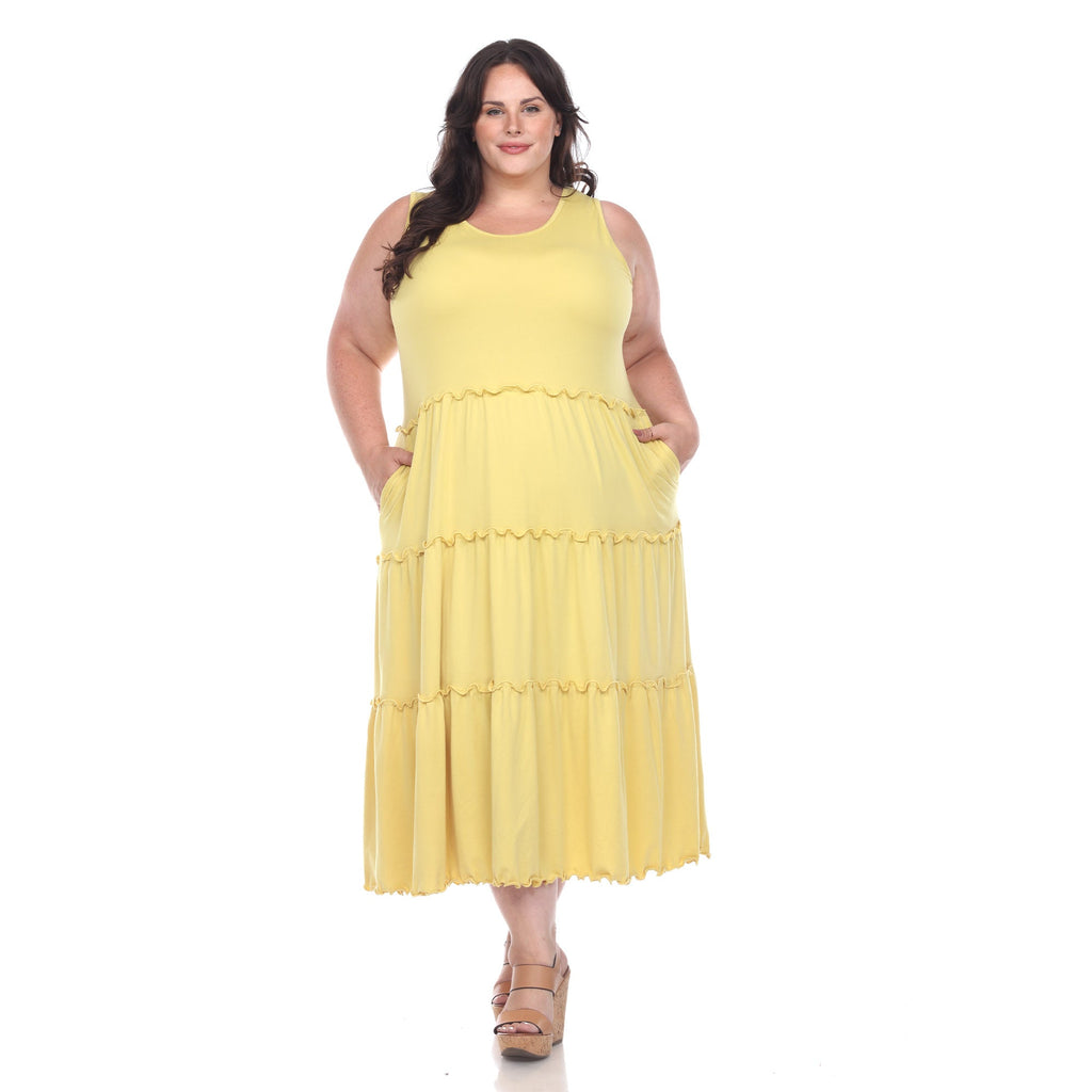 Scoop Neck Tiered Midi Dress - Plus (10 Colors Available)