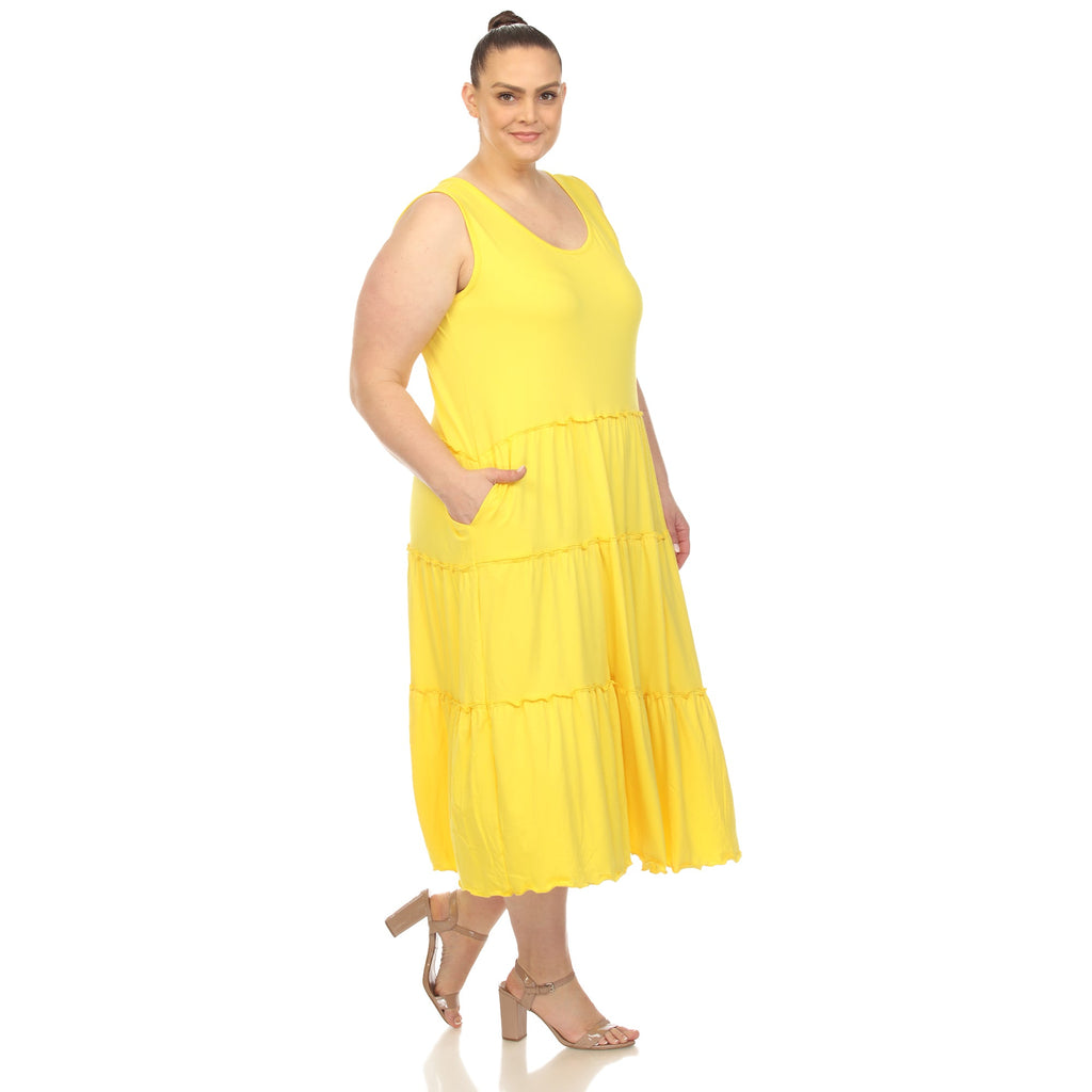 Scoop Neck Tiered Midi Dress - Plus (10 Colors Available)