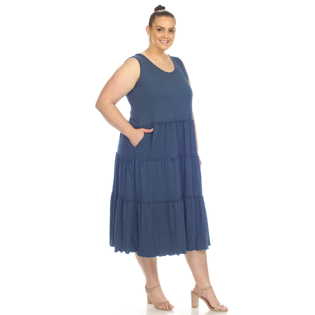 Scoop Neck Tiered Midi Dress - Plus (10 Colors Available)