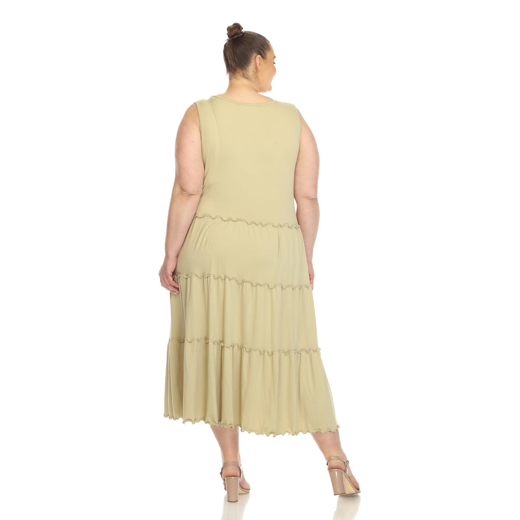 Scoop Neck Tiered Midi Dress - Plus (10 Colors Available)