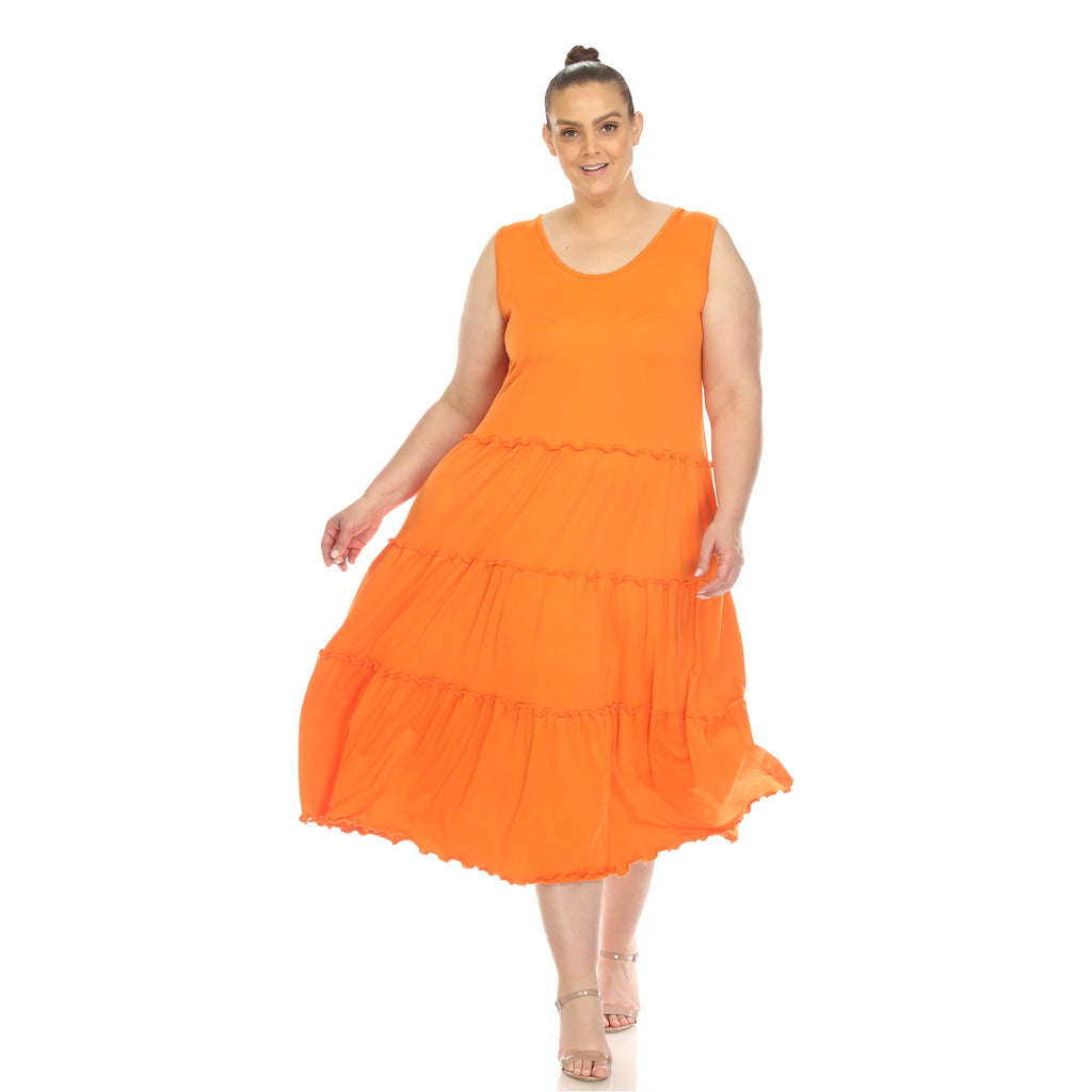 Scoop Neck Tiered Midi Dress - Plus (10 Colors Available)