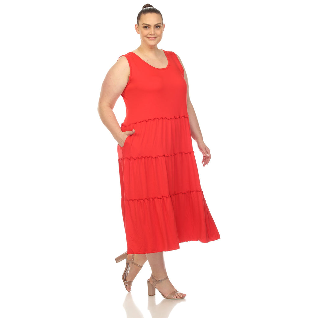 Scoop Neck Tiered Midi Dress - Plus (10 Colors Available)