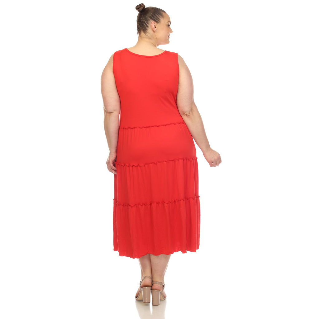 Scoop Neck Tiered Midi Dress - Plus (10 Colors Available)