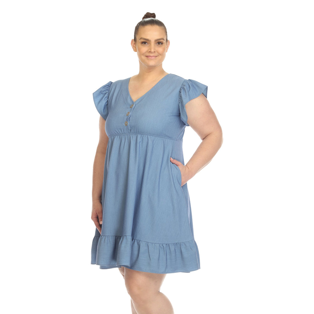 Ruffle Sleeve Knee-Length Dress - Plus (2 Colors Available)