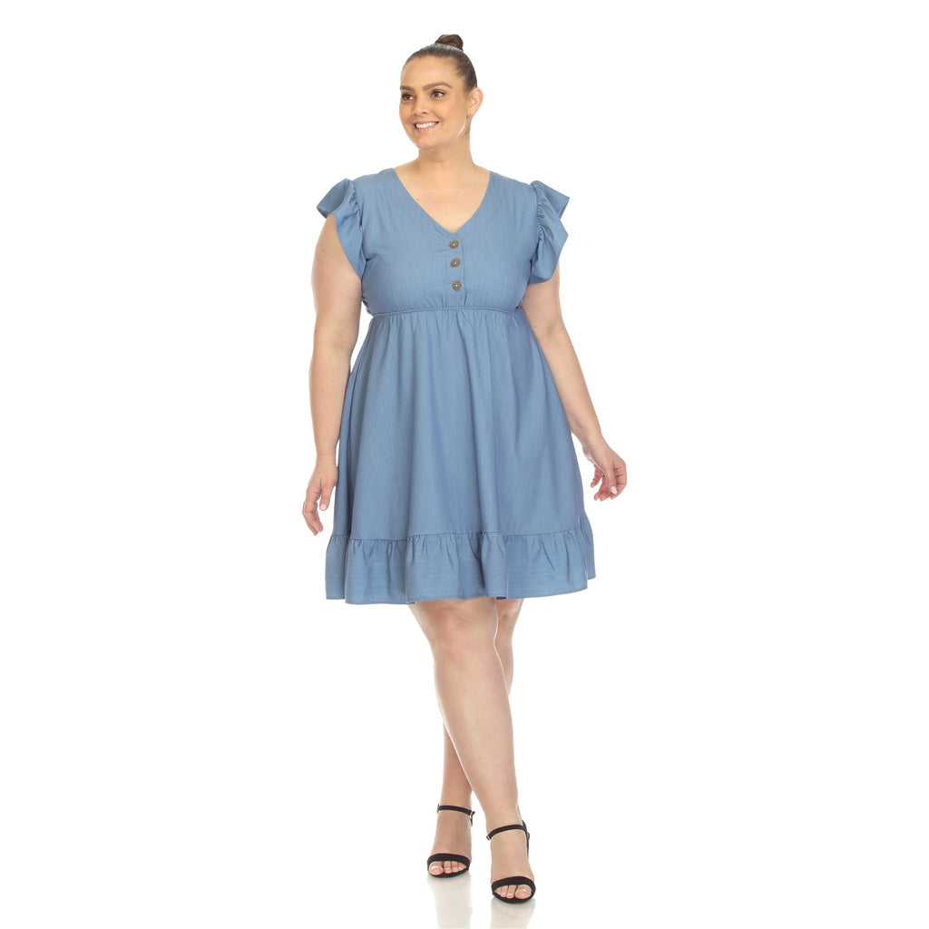 Ruffle Sleeve Knee-Length Dress - Plus (2 Colors Available)