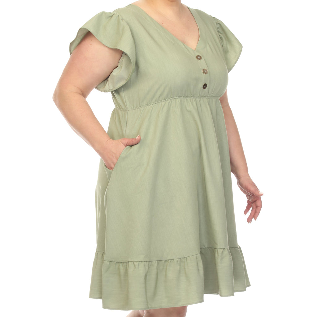 Ruffle Sleeve Knee-Length Dress - Plus (2 Colors Available)