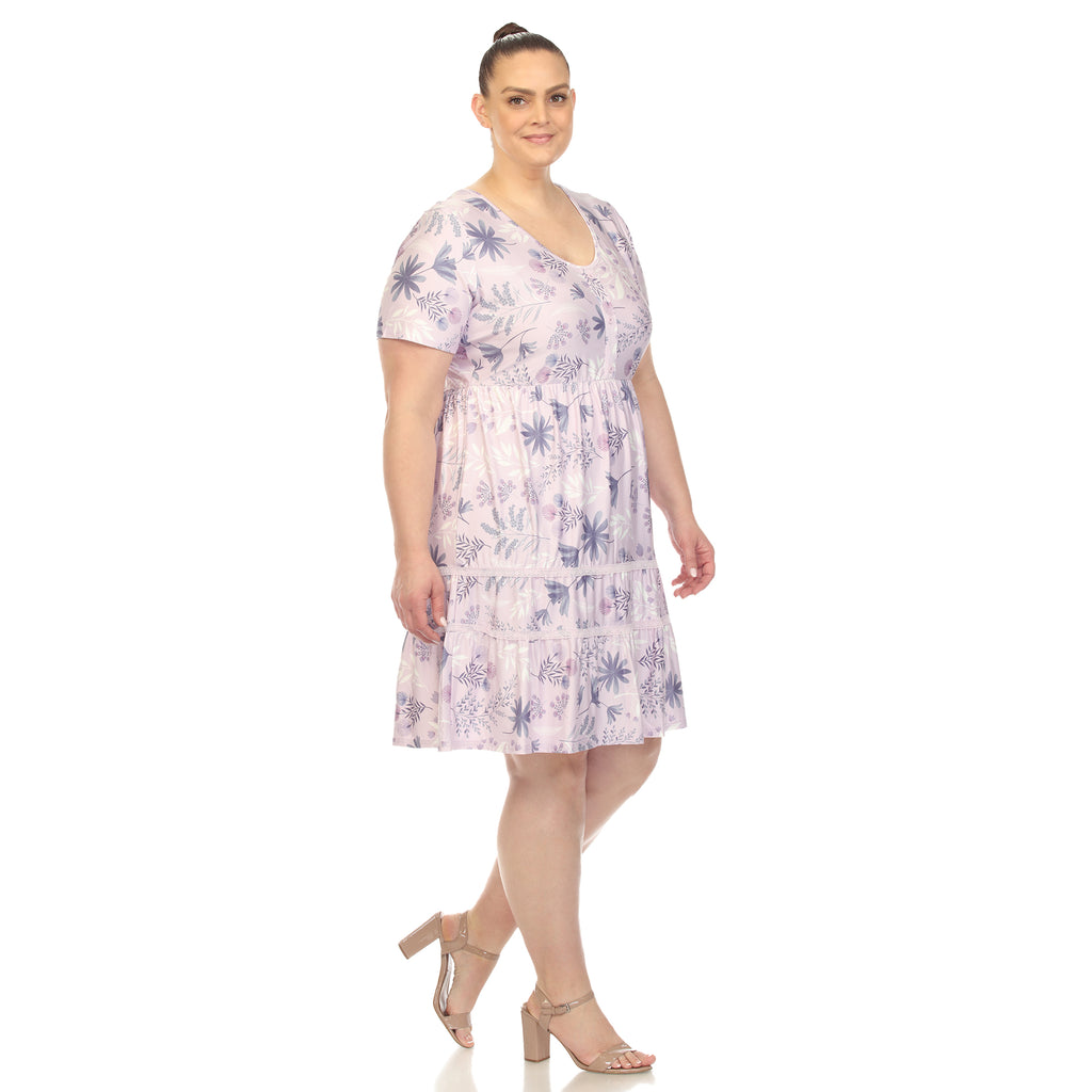 Floral Short Sleeve Knee Length Dress - Plus (4 Colors Available)