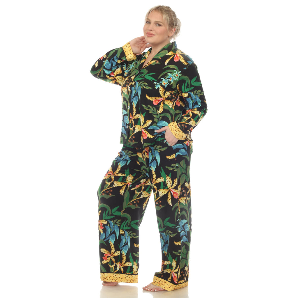 Two Piece Wildflower Print Pajama Set - Plus