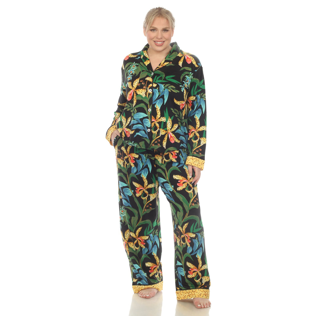 Two Piece Wildflower Print Pajama Set - Plus