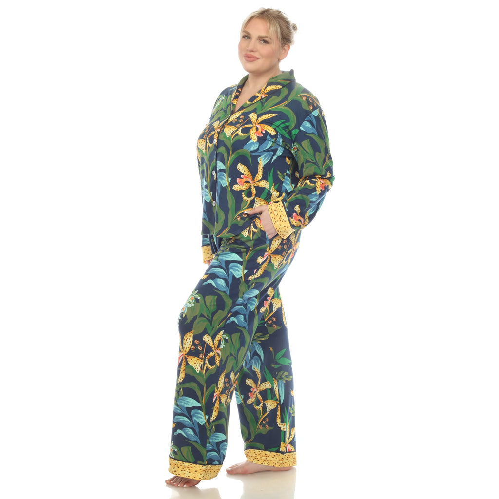 Two Piece Wildflower Print Pajama Set - Plus