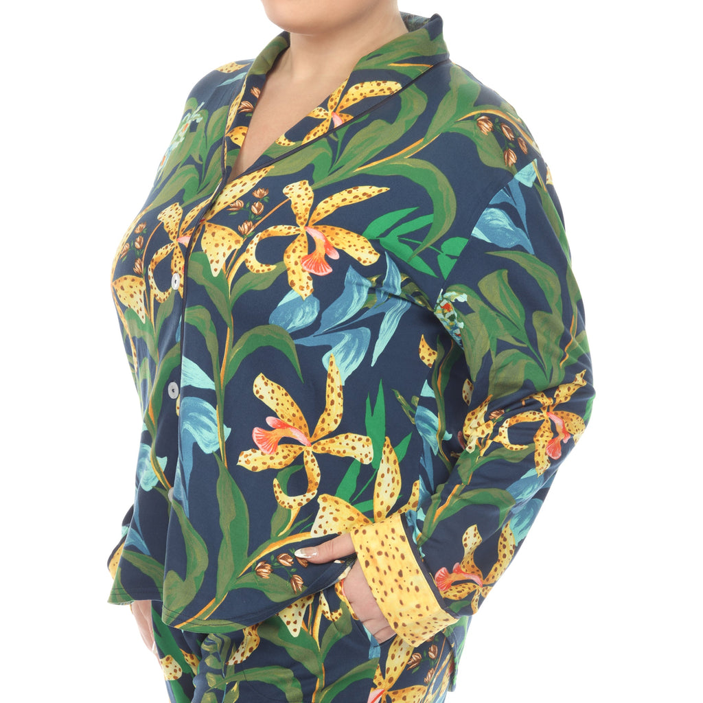 Two Piece Wildflower Print Pajama Set - Plus