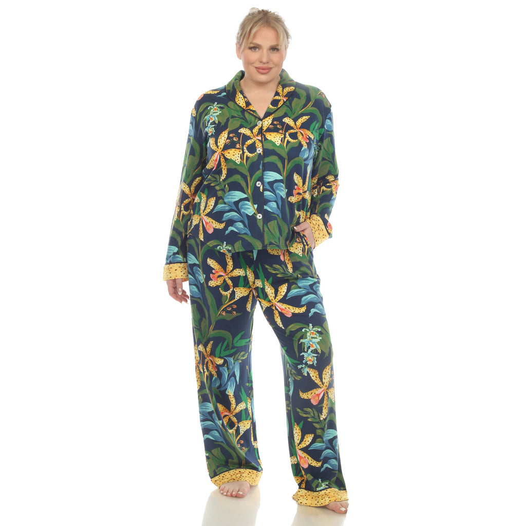 Two Piece Wildflower Print Pajama Set - Plus