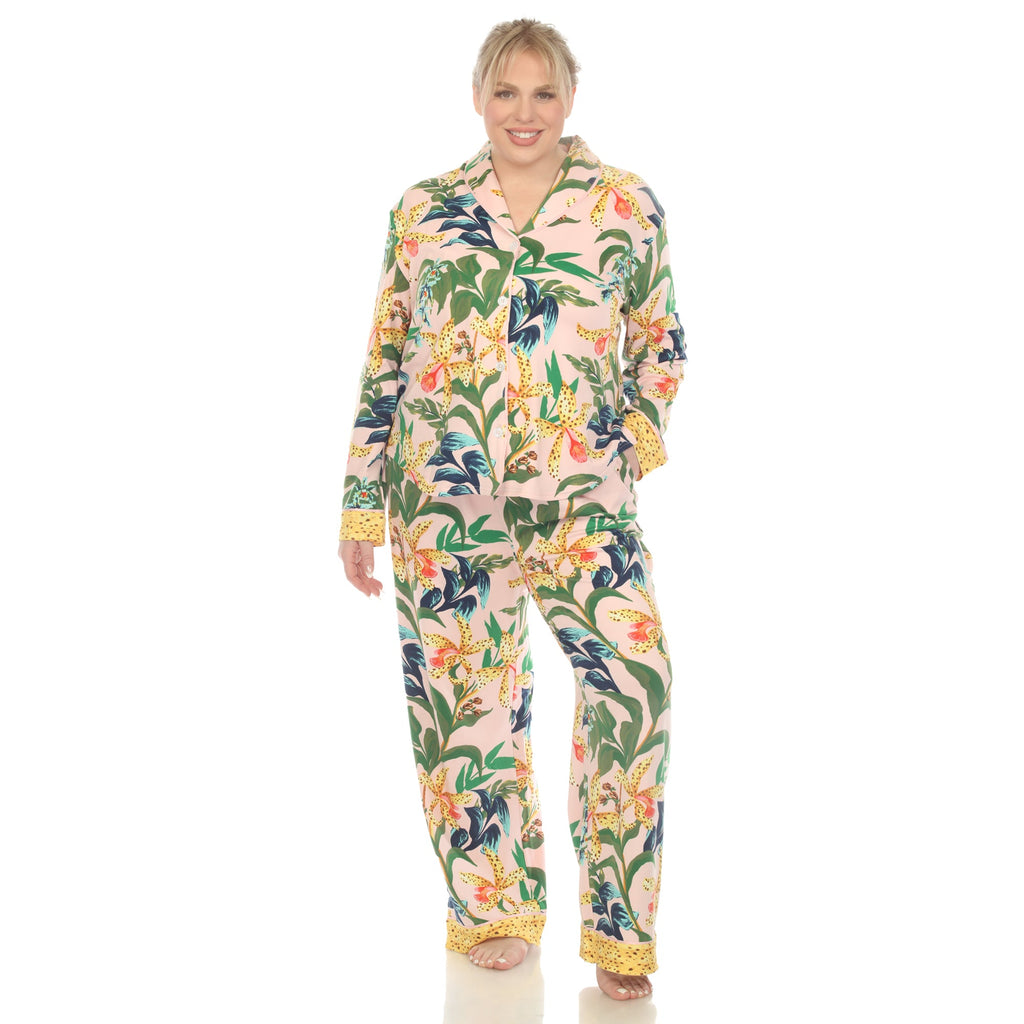 Two Piece Wildflower Print Pajama Set - Plus