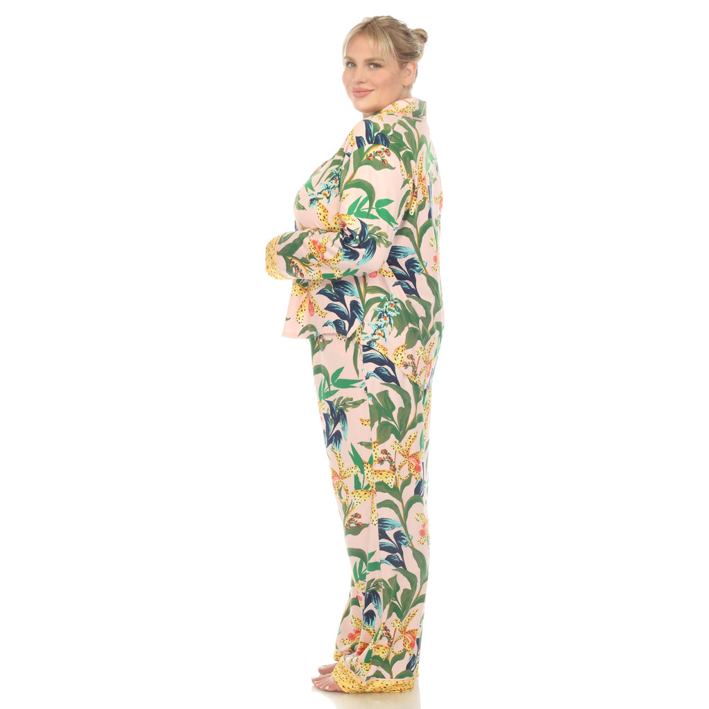 Two Piece Wildflower Print Pajama Set - Plus