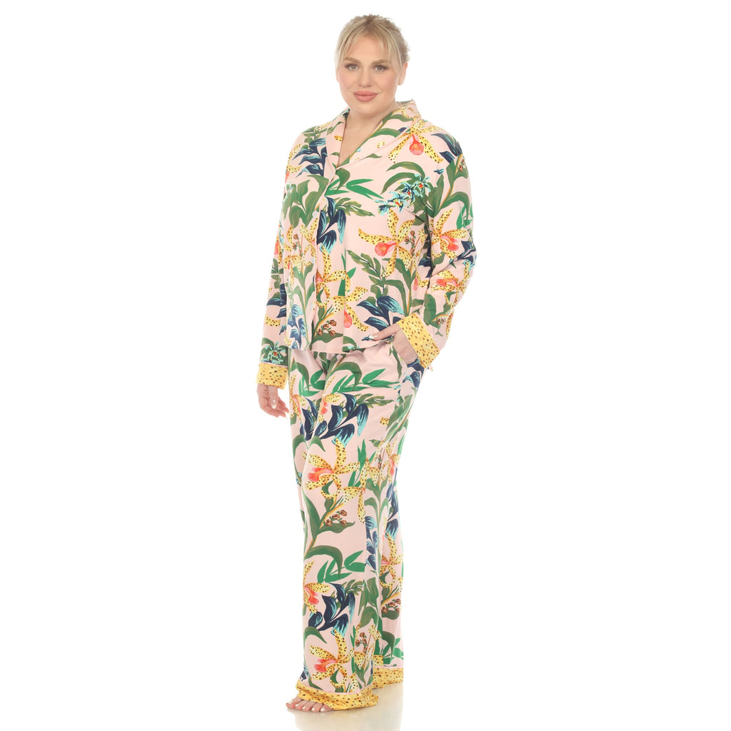 Two Piece Wildflower Print Pajama Set - Plus