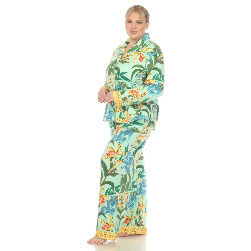 Two Piece Wildflower Print Pajama Set - Plus