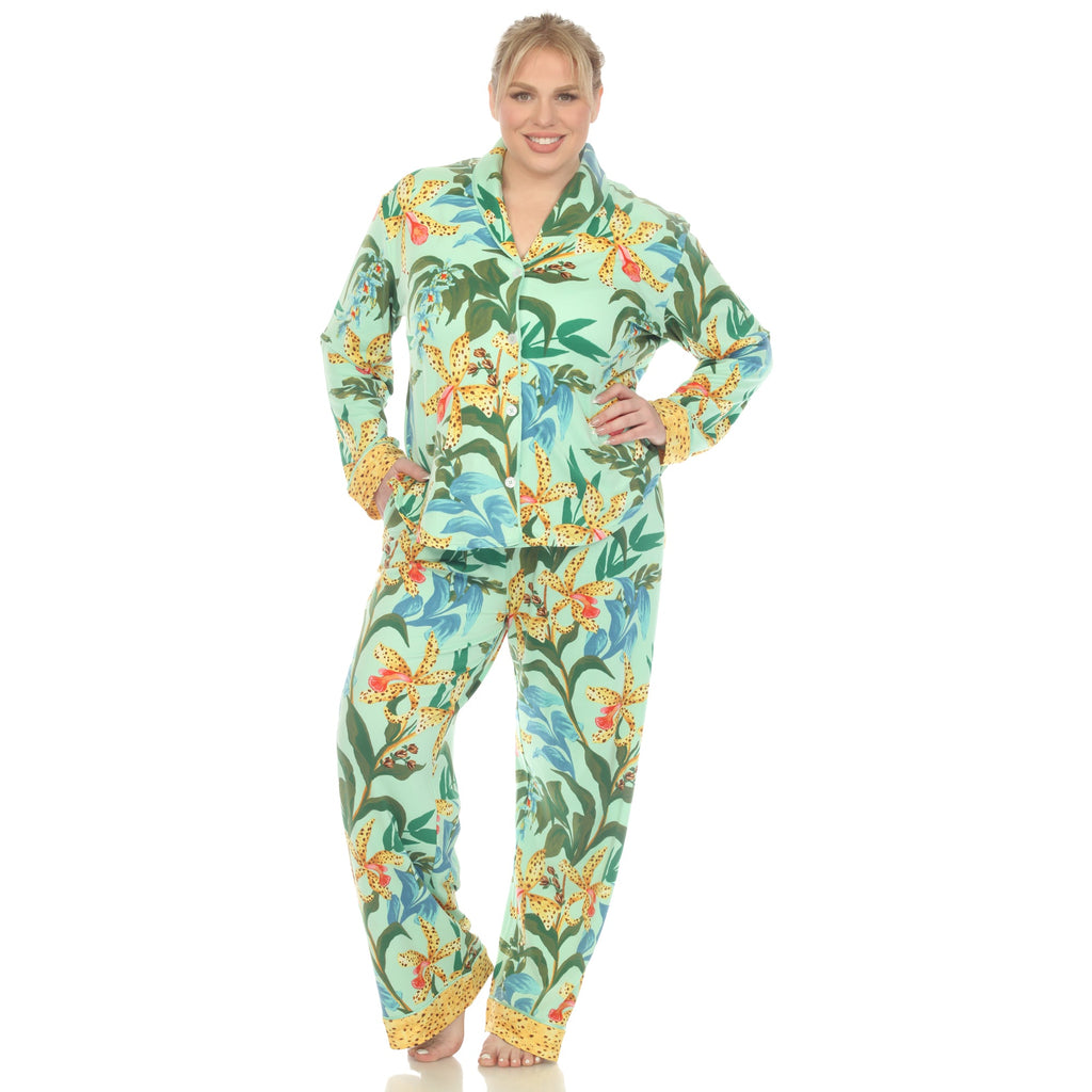 Two Piece Wildflower Print Pajama Set - Plus