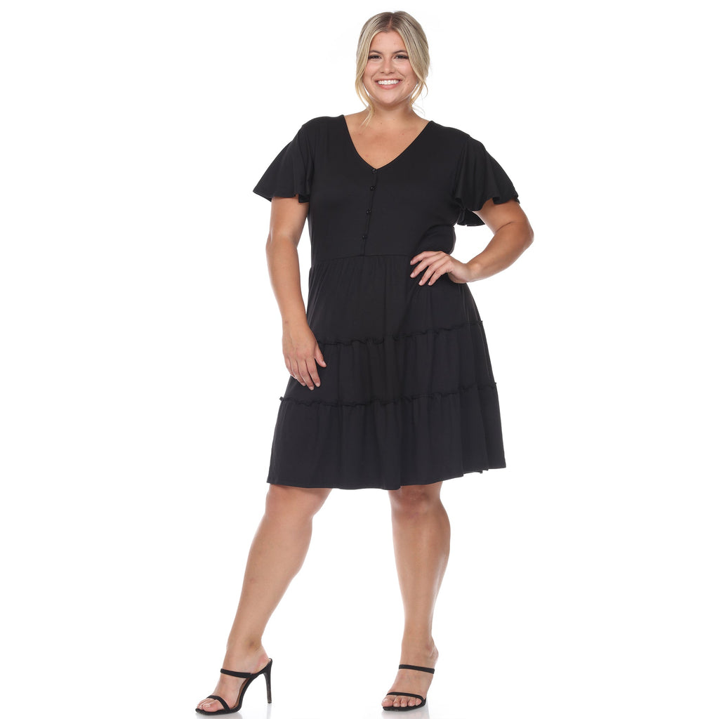 Short Sleeve V-neck Tiered Midi Dress - Plus (6 Colors Available)