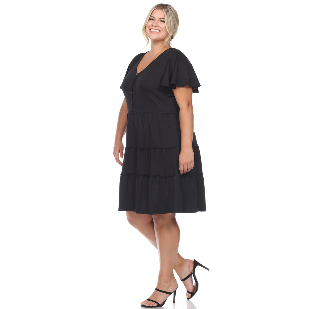 Short Sleeve V-neck Tiered Midi Dress - Plus (6 Colors Available)