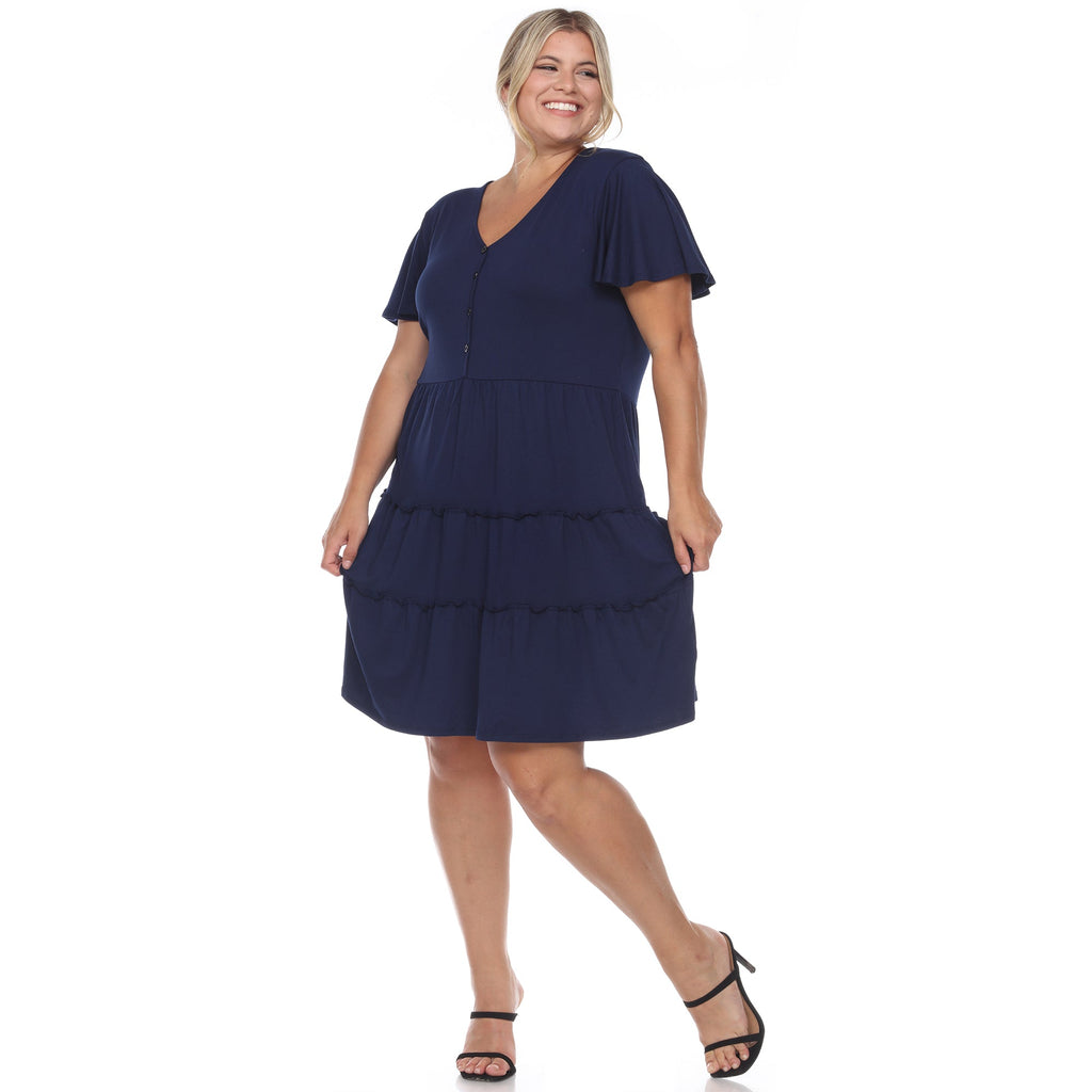 Short Sleeve V-neck Tiered Midi Dress - Plus (6 Colors Available)