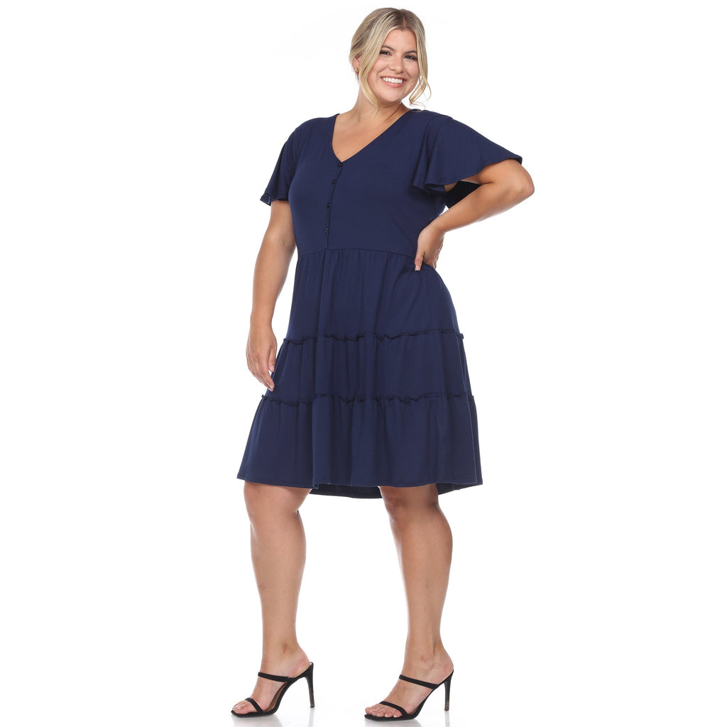 Short Sleeve V-neck Tiered Midi Dress - Plus (6 Colors Available)