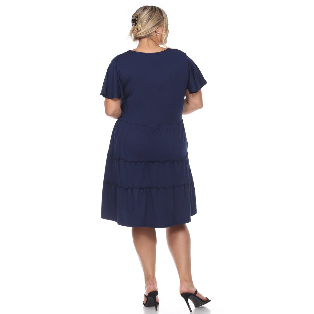 Short Sleeve V-neck Tiered Midi Dress - Plus (6 Colors Available)